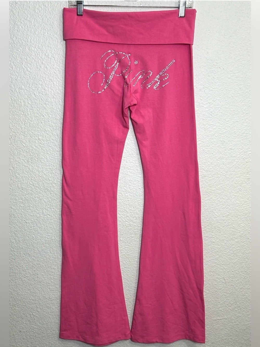 *Final Price* VS PINK Bling Rhinestone Foldover Flare Legging Carmine Rose Large